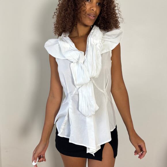 Vintage Italian Statement Ruffle-Scarf Blouse (S) - Picture 3 of 11